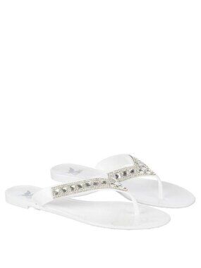 NEW Bamboo Women's 7 Jeweled Flip Flops White Wedding Bridal Bling Thong Sandals